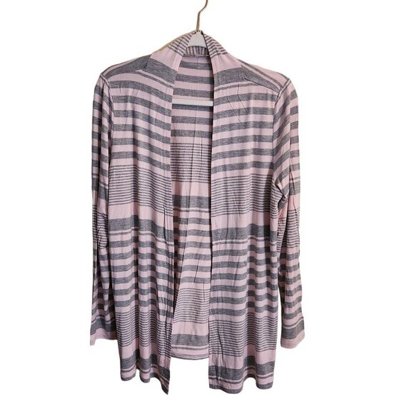 Cyrus Pink Gray Striped Lightweight Open Front Cardigan Sweater Size L - Picture 1 of 5